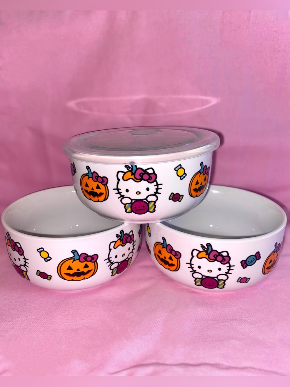 Hello Kitty White Ceramic Bowl with Colorful Character Accents